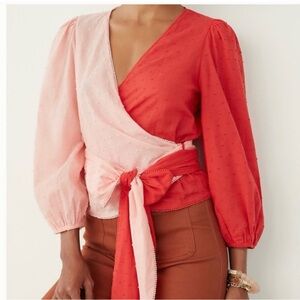 Farm Rio x Anthropologie Colorblocked Wrap Blouse, size S